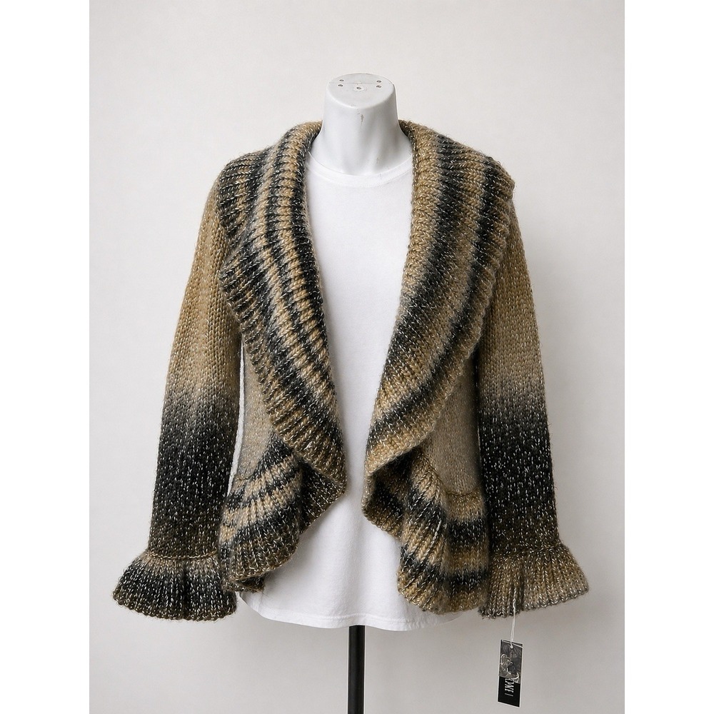 Black & Tan Chunky Knit Open Front Cardigan Sweater Women's Size S *NWT*
